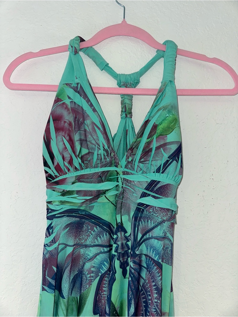 Kisses & Hugs Medium Teal Purple Floral Y2K Sweetheart Summer Preppy Mini Dress - Picture 3 of 7